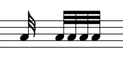 Shows 32nd Notes (Demisemiquavers) on the staff.